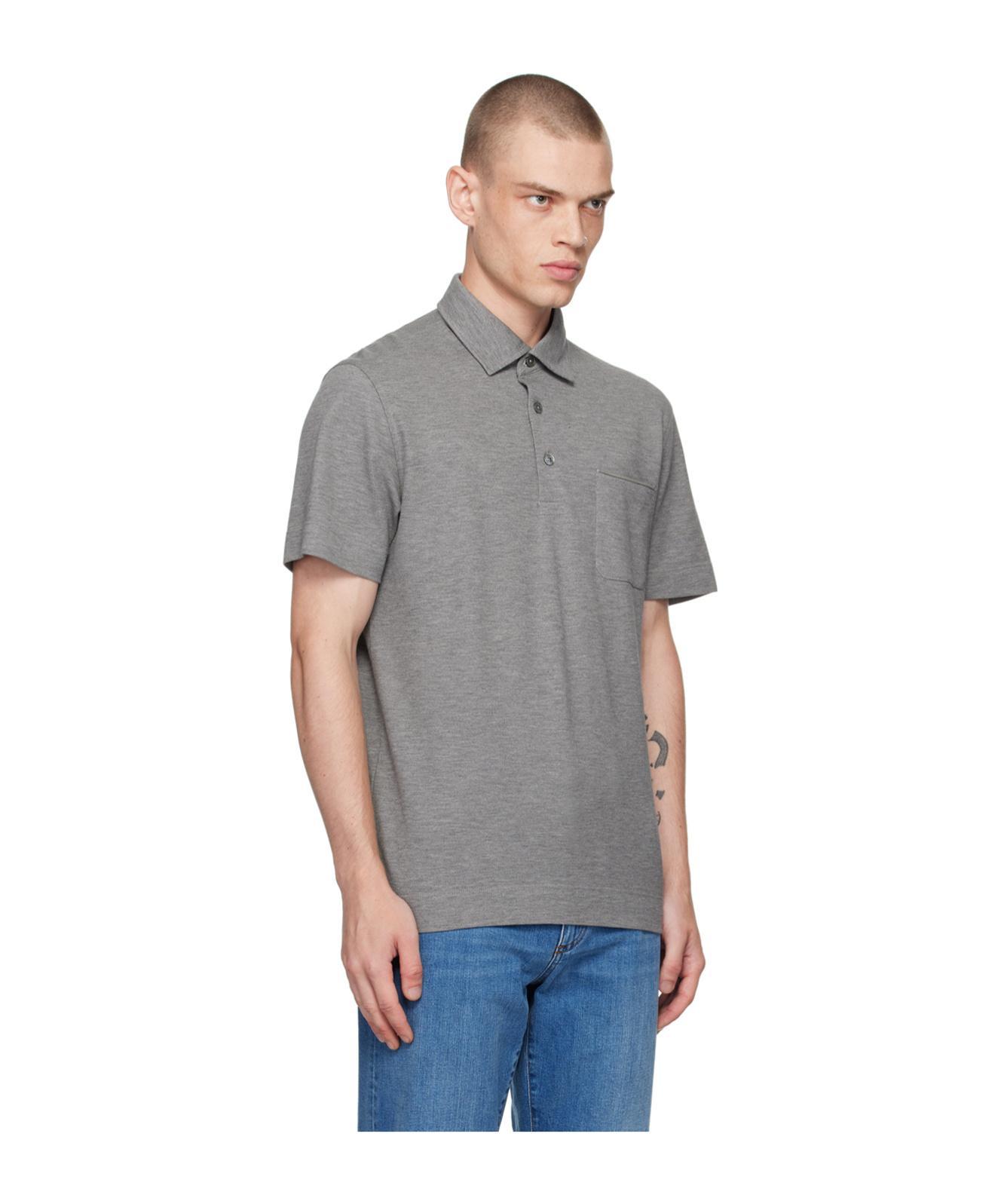 ZEGNA Polo Shirt With Lapel Short Sleeve In Gray Product Image