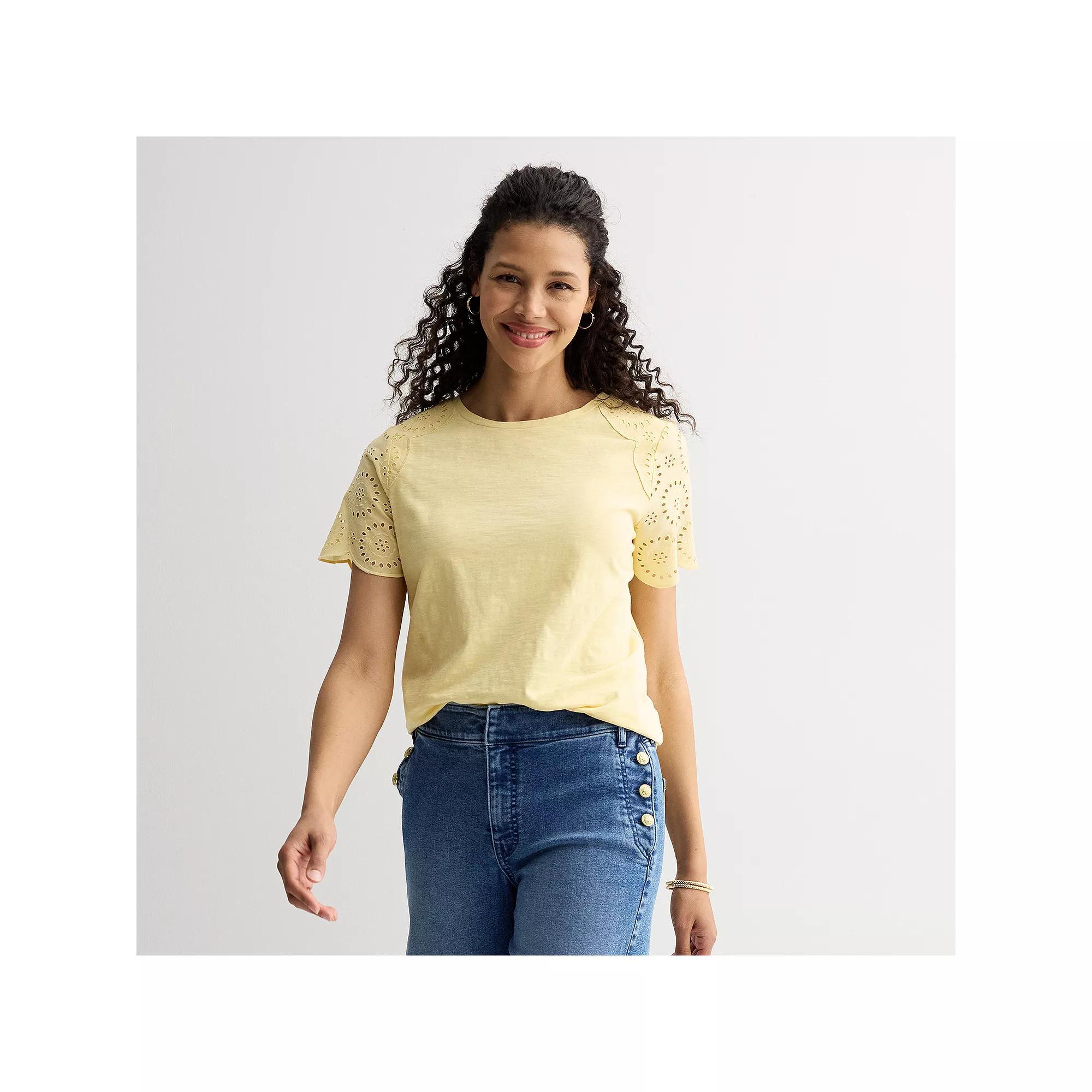 Womens Croft & Barrow Eyelet Sleeve Tee Yellow Product Image
