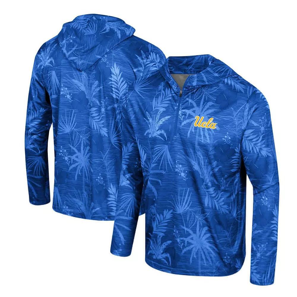 Men's Colosseum Blue UCLA Bruins Palms Printed Lightweight Quarter-Zip Hooded Top, Size: XL Product Image