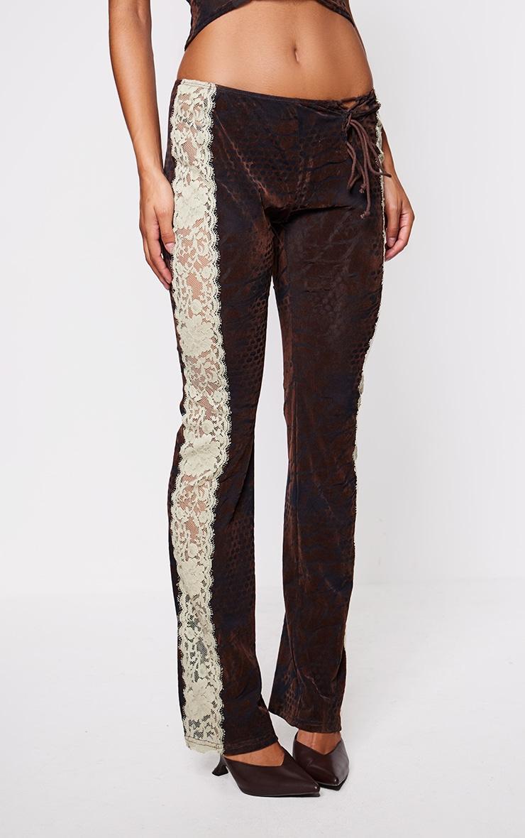 Brown Velvet Devore Lace Detail Pants Product Image