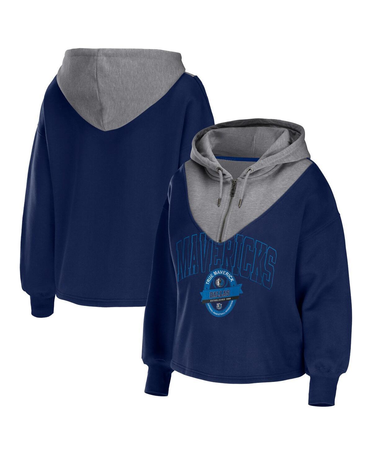Womens WEAR by Erin Andrews Dallas Mavericks Pieced Quarter-Zip Hoodie Jacket Blue Product Image