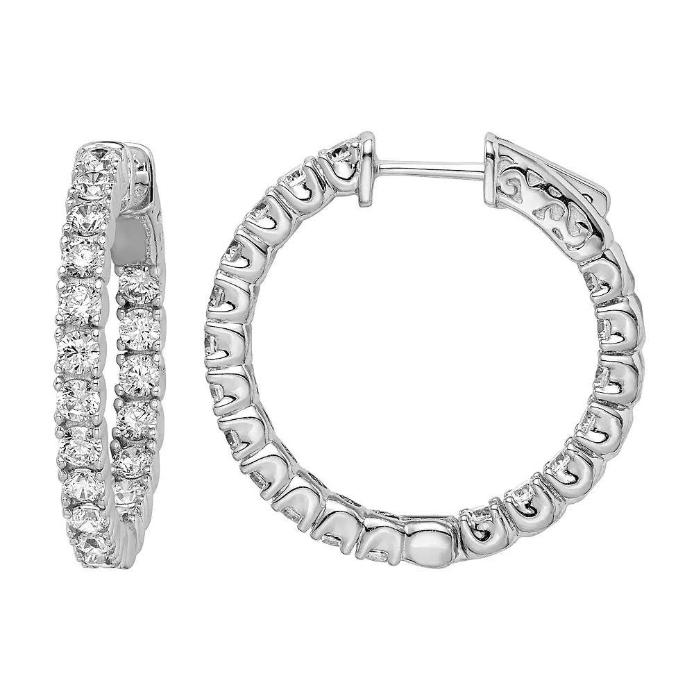 Sterling Shimmer Cubic Zirconia Inside Outside Hinged Hoop Earrings, Women's Product Image
