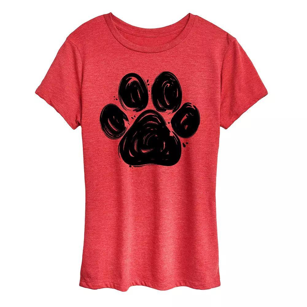 Womens Brushstroke Paw Print Graphic Tee, Girls Grey Gray Product Image