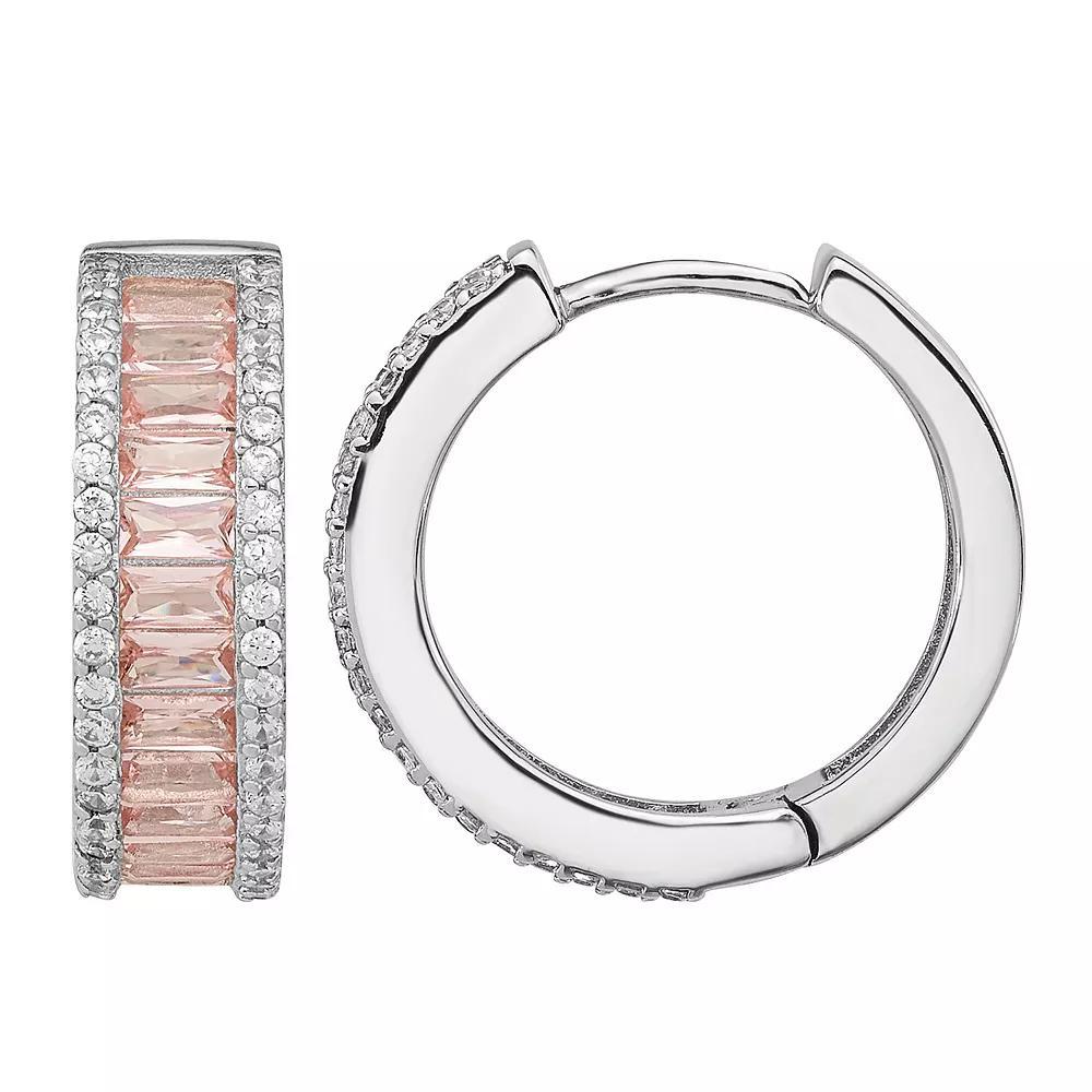 Sophie Miller Sterling Pink Crystal & Cubic Zirconia Hoop Earrings, Women's Product Image