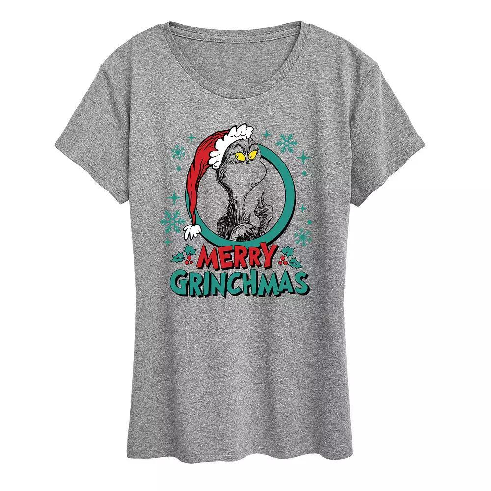 Womens Dr. Seuss The Grinch Grinchmas Circle Graphic Tee, Girls Grey Gray Product Image