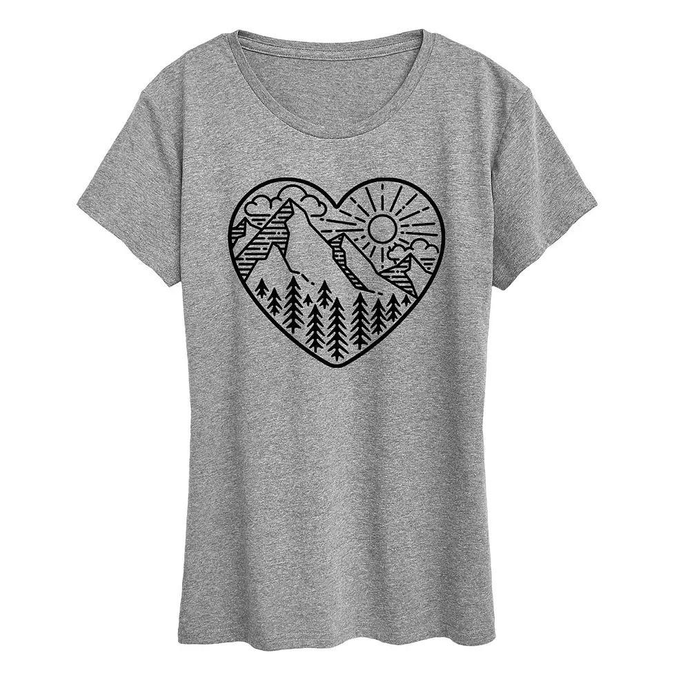 Womens Mountain Scene Heart Graphic Tee Grey Gray Product Image