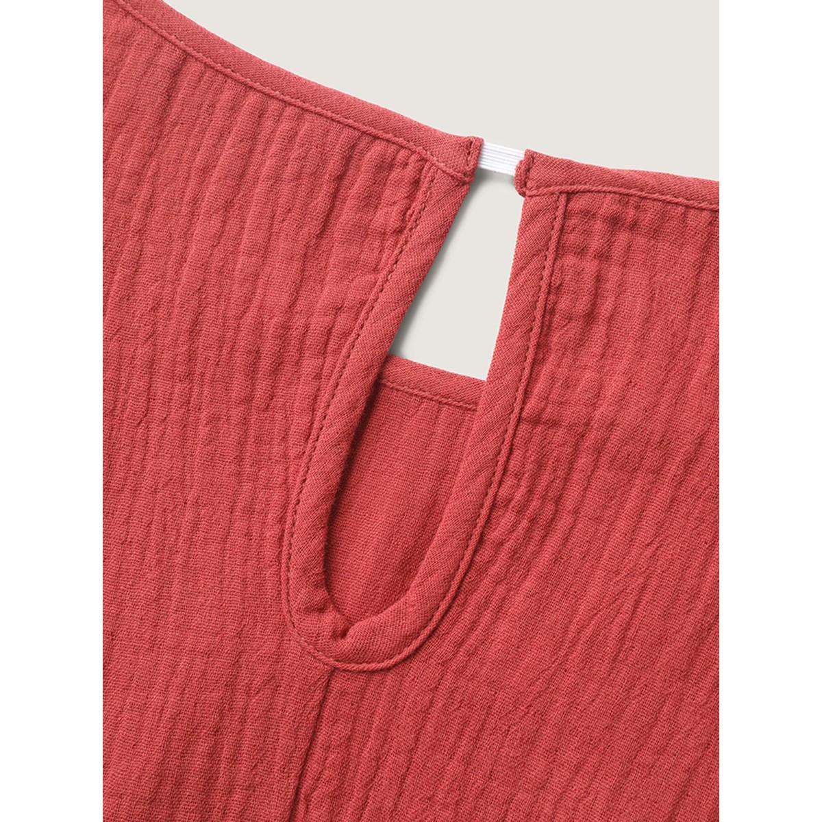 Plus Size Pure Cotton Textured Ruffled Midi Dress Rust Women Round Neck Cap Sleeve Curvy BloomChic 30/6X Product Image