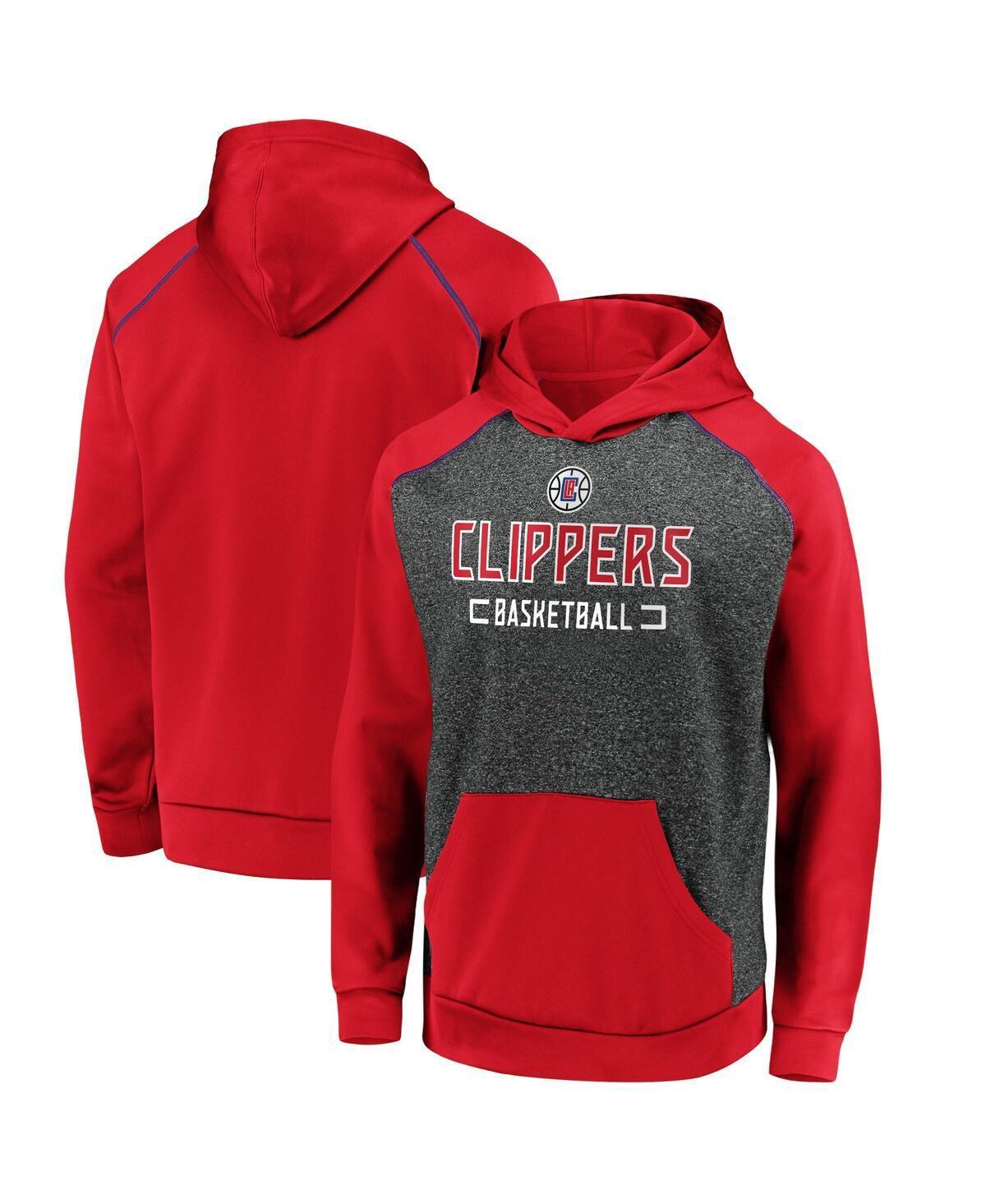 Mens Fanatics Branded Heathered Charcoal/Red LA Clippers Game Day Ready Raglan Pullover Hoodie Product Image