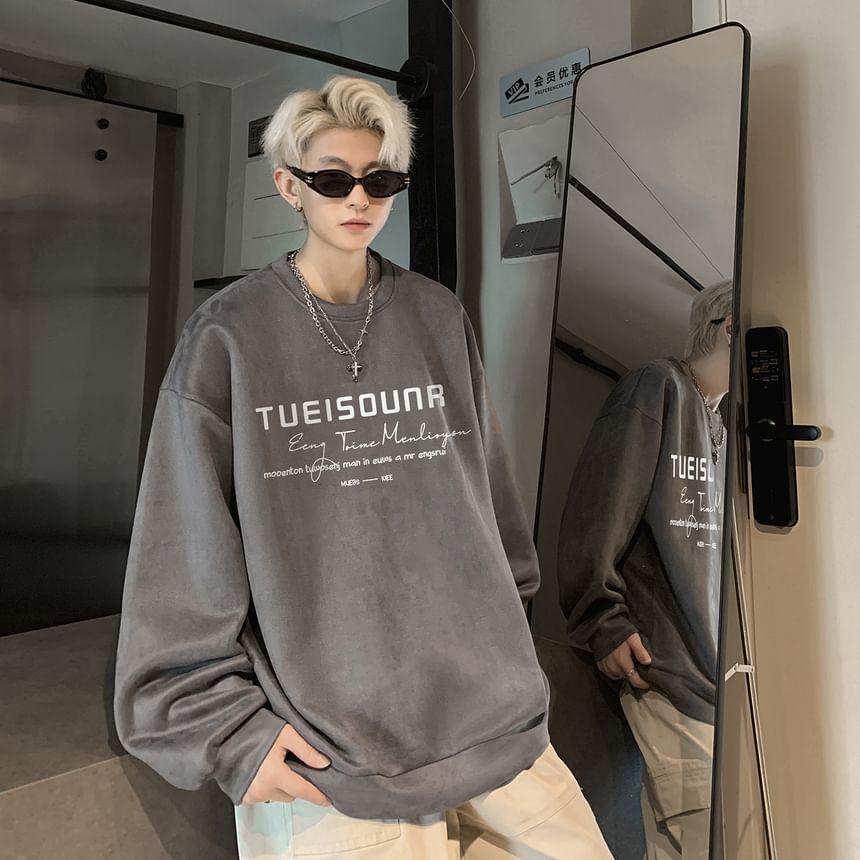 Crew Neck Lettering Oversized Sweatshirt Product Image