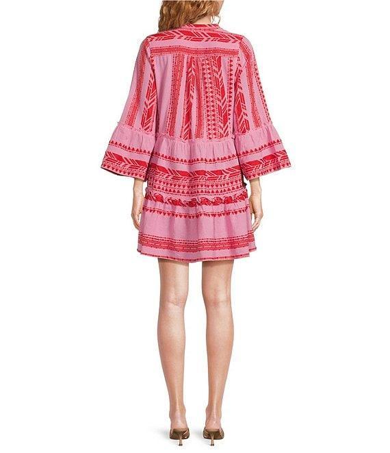 ELAN Arrow Print Split V-Neck 3/4 Bell Sleeve Babydoll Dress Product Image