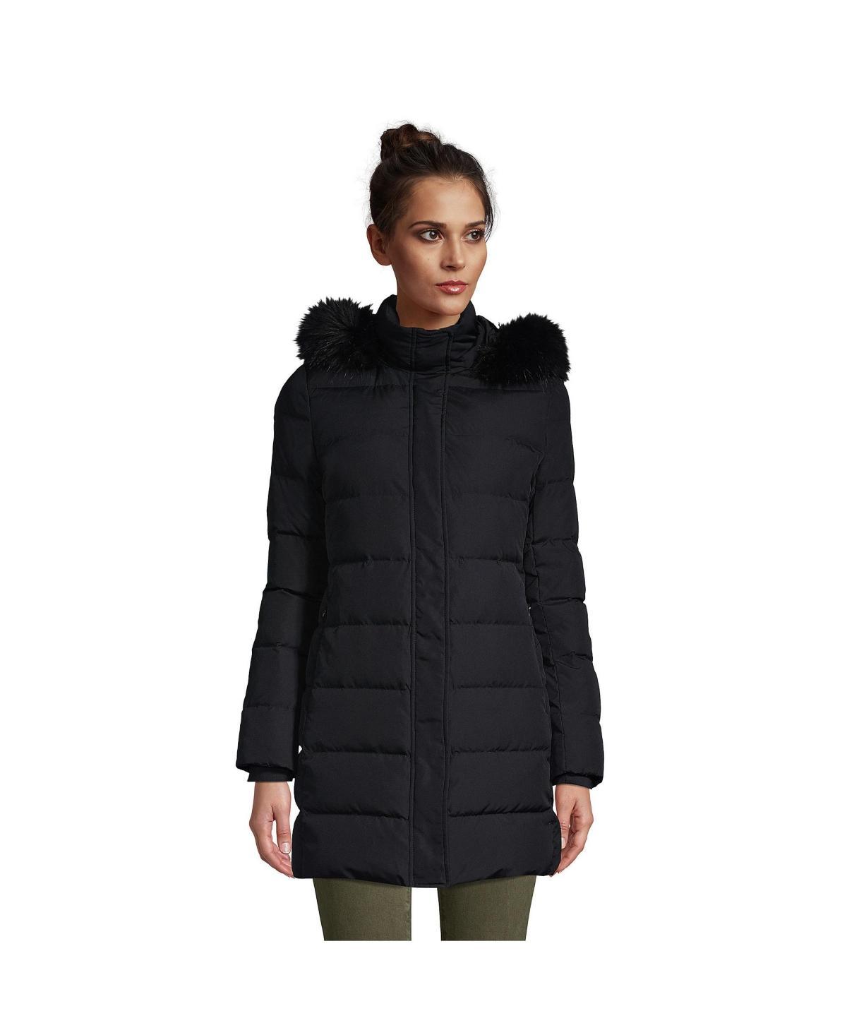 Petite Lands' End Faux-Fur Hood Down Winter Coat, Women's, Size: Medium Petite, Black Product Image