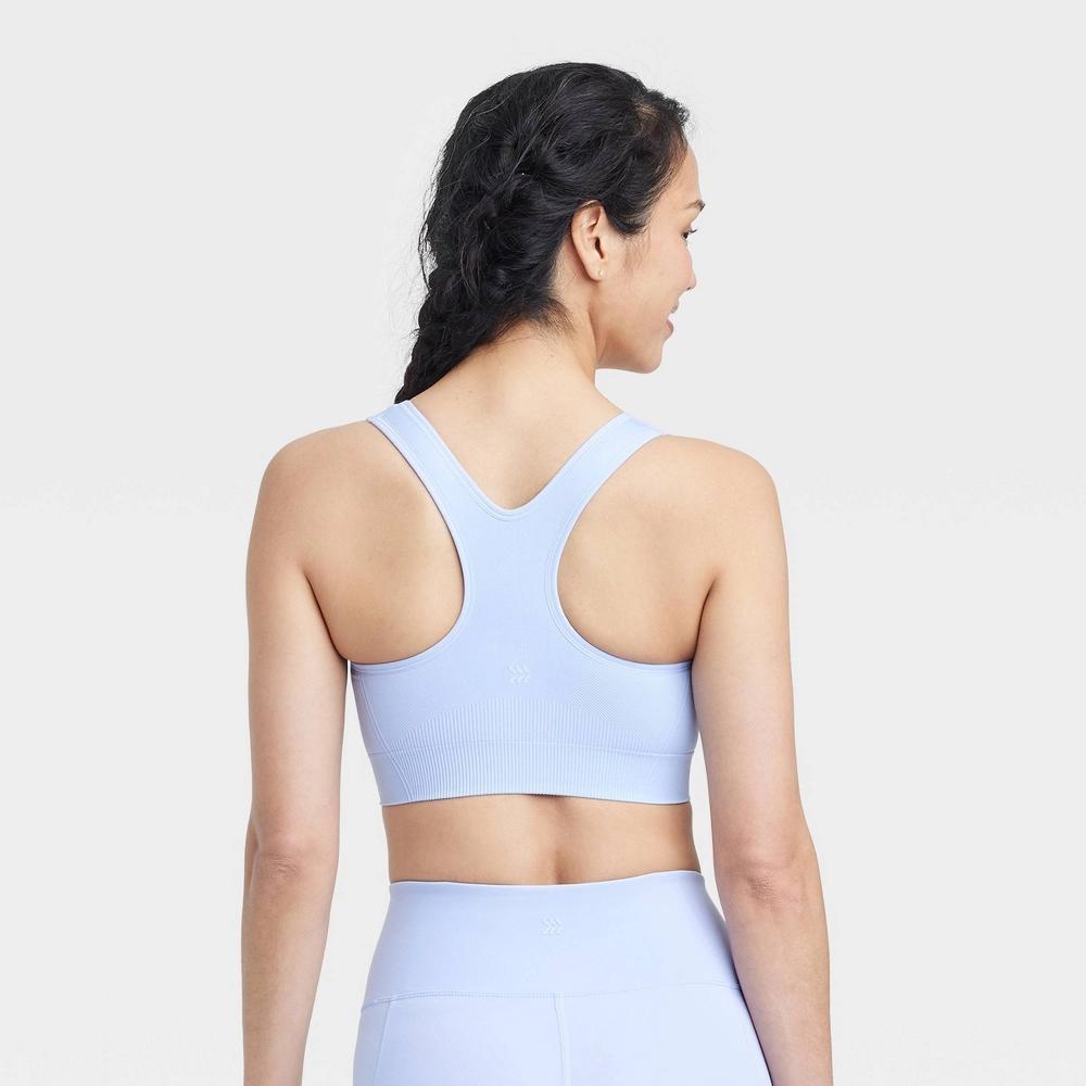 Women's Seamless Medium Support Racerback Sports Bra - All In Motion™ Periwinkle Blue XS: Nylon-Spandex Blend, Removable Cups Product Image