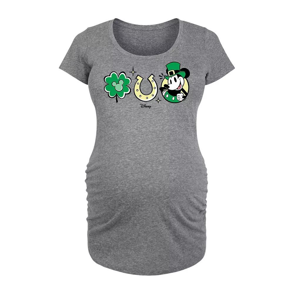 Disneys Mickey Mouse Maternity St. Patricks Day Icons Graphic Tee, Womens Grey Gray Product Image