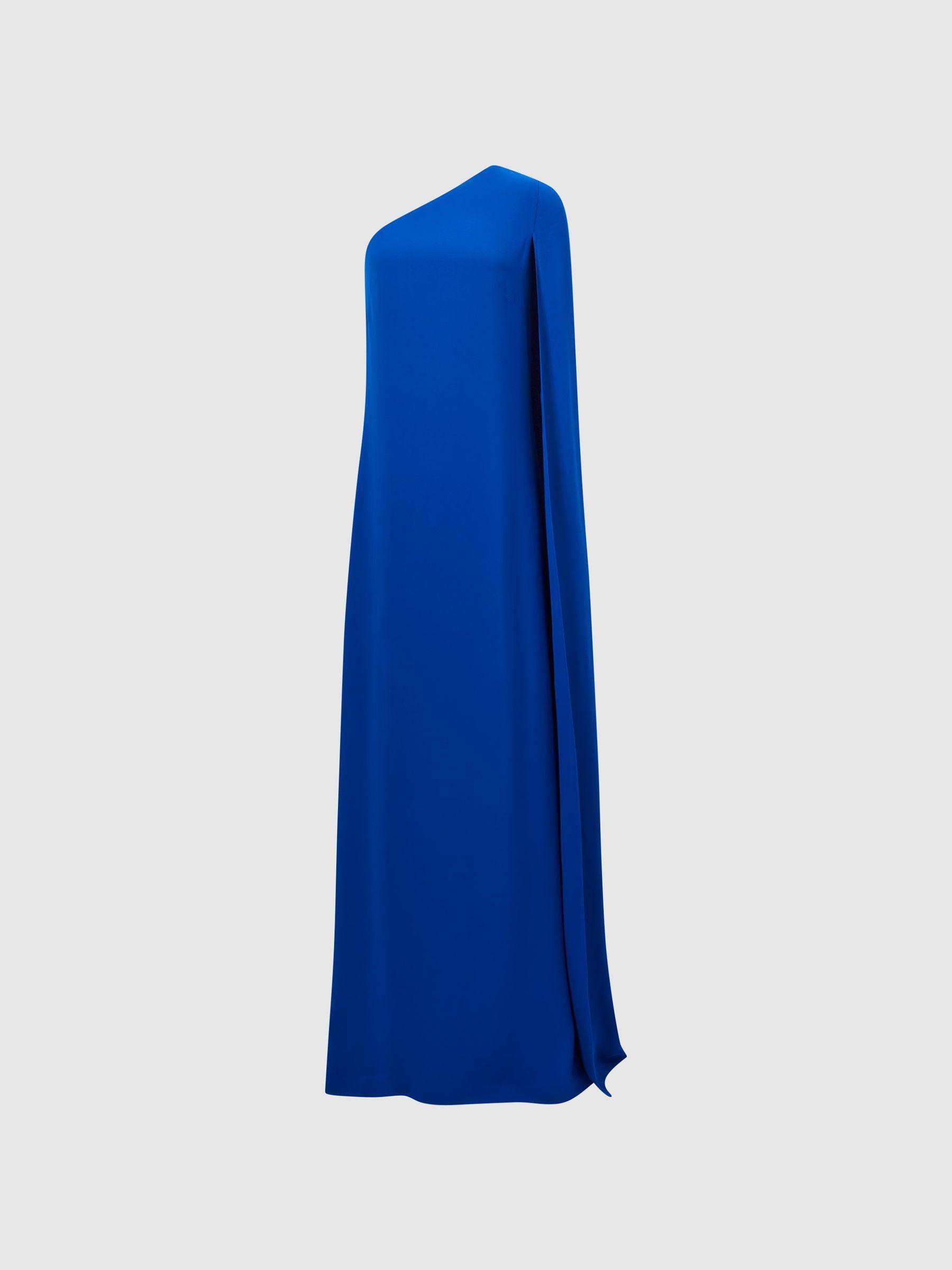 Cape One Shoulder Maxi Dress in Cobalt Blue Product Image