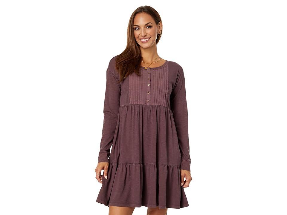 Lucky Brand Pin Tuck Tiered Knit Henley Dress (Huckleberry) Women's Dress Product Image
