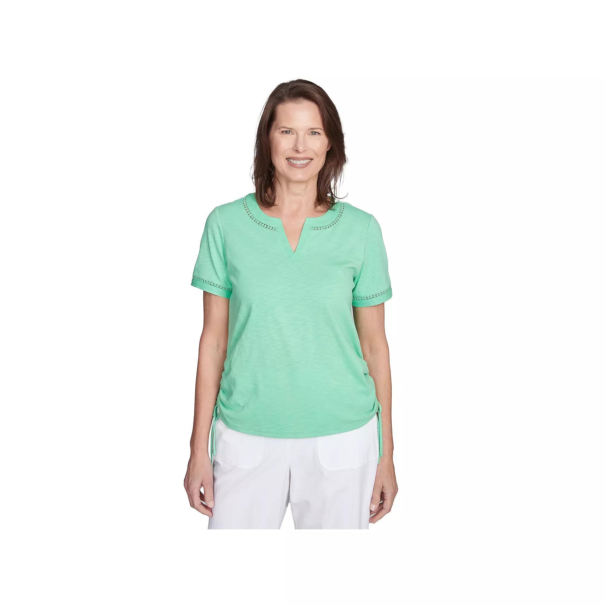 Women's Dot Lace-Trimmed Short Sleeve Tee, Size: Large, Green Product Image