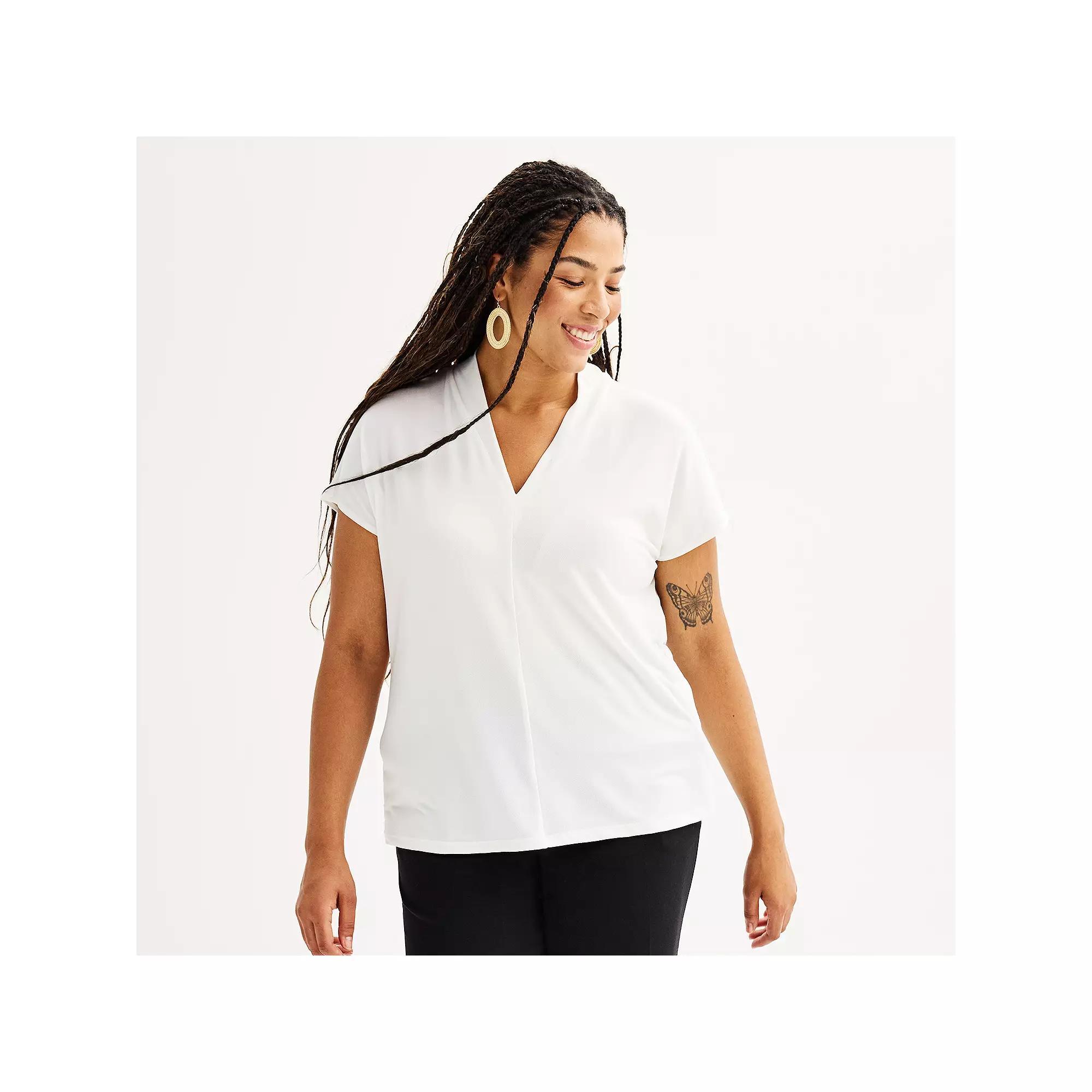 Plus Size Nine West Dolman V-Neck Top, Women's, Size: 5XL, Soft White Product Image