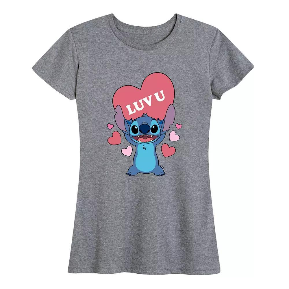Disneys Lilo & Stitch Womens Luv U Heart Graphic Tee Product Image
