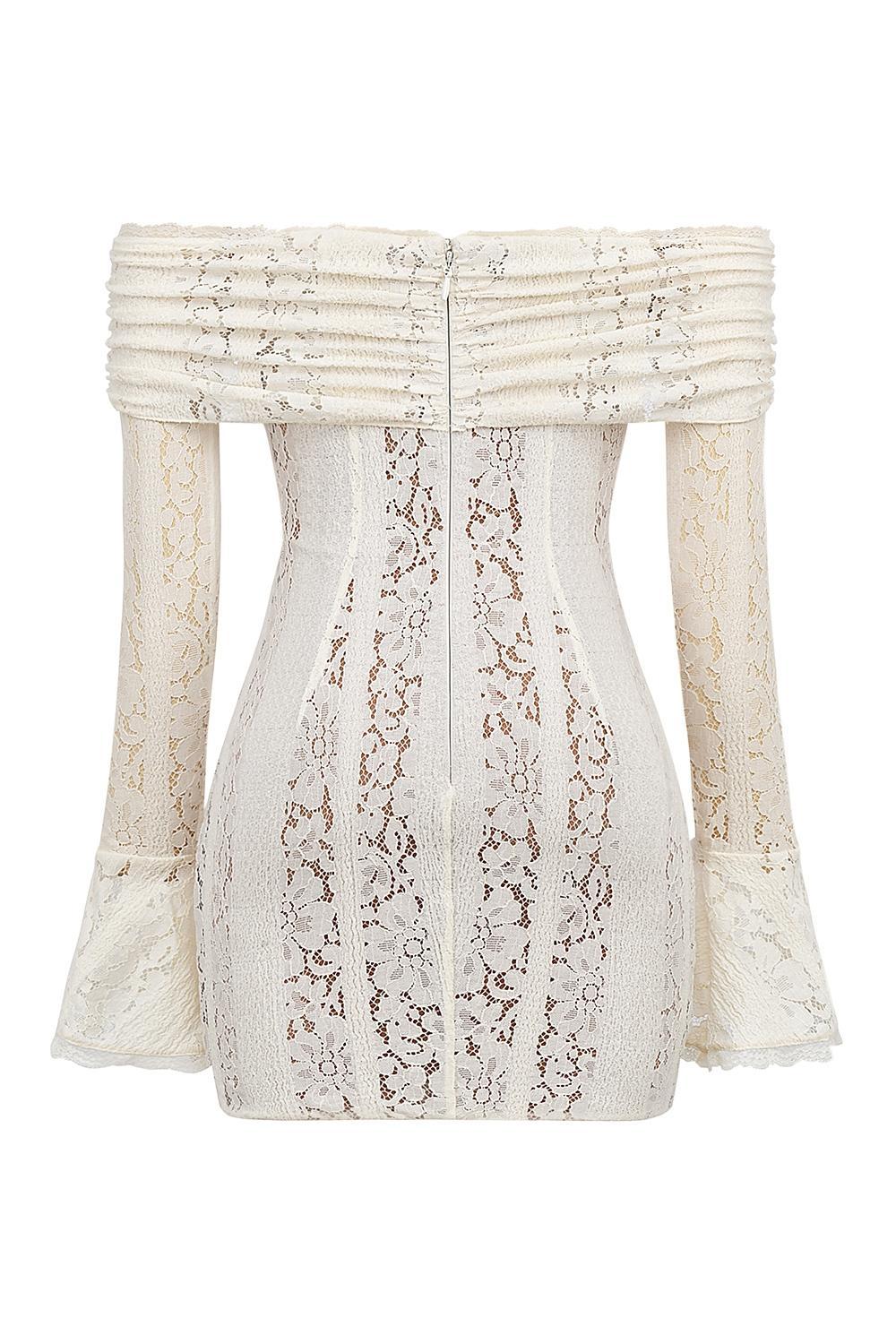 Sadie  vintage cream floral lace off shoulder mini dress Product Image