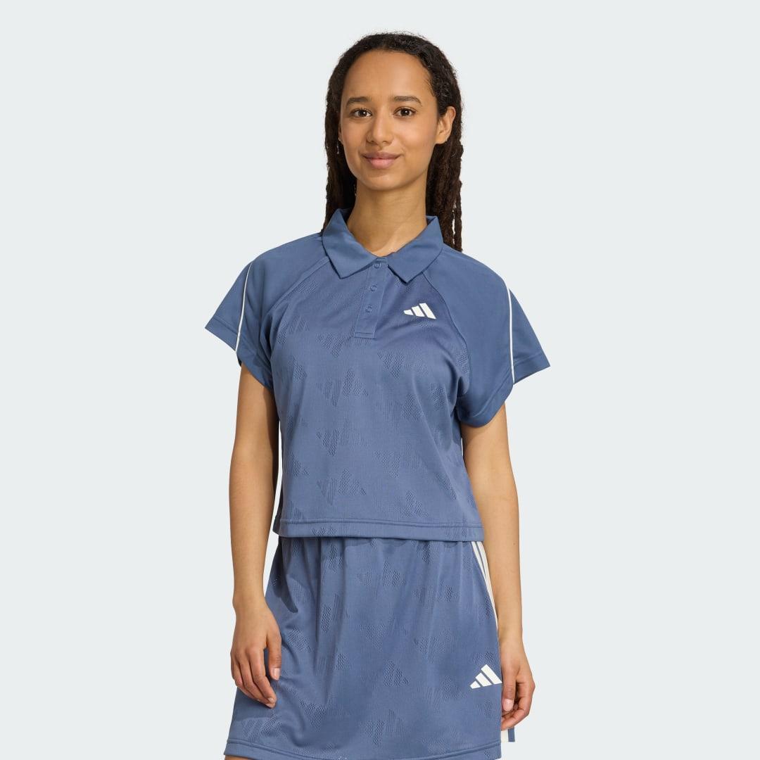 adidas Stadium 3-Stripes Tennis Inspired Jacquard Polo Tee Preloved Ink XS Womens Product Image