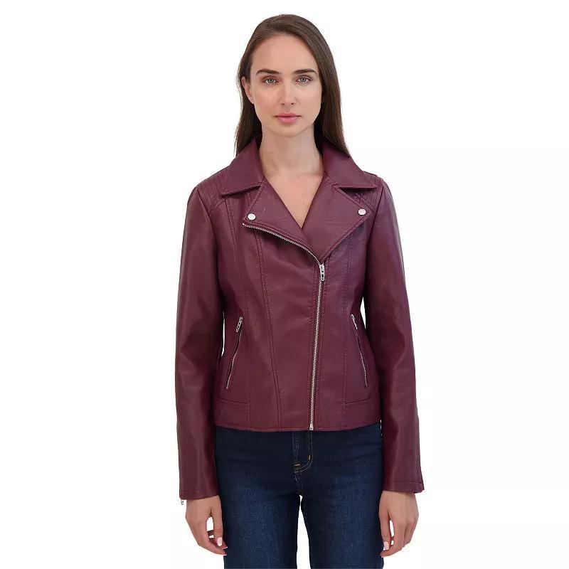 Women's Sebby Collection Faux-Leather Moto Jacket, Size: Large, Red Product Image