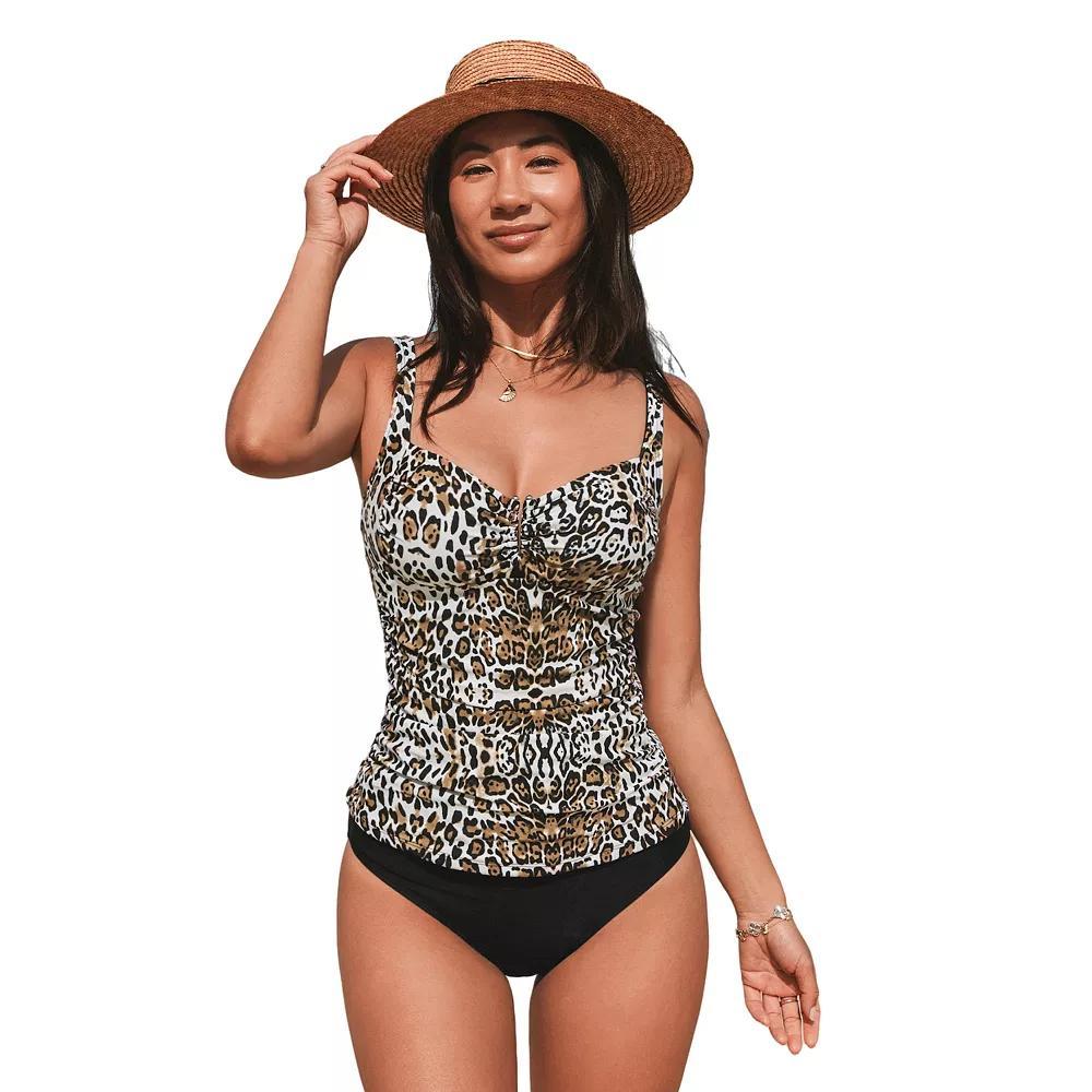 Womens Cupshe 2-pc. Sweetheart Neck Ruched Tankini Swim Top & Swim Bottoms Set Product Image