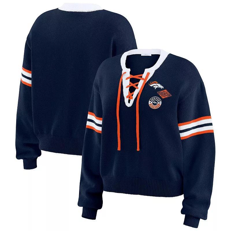 Women's WEAR by Erin Andrews Navy  Dallas Cowboys Lace-Up Sweater, Size: Small, Blue Product Image