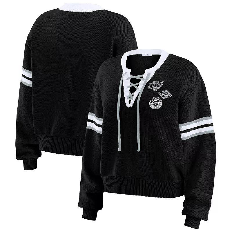 Women's WEAR by Erin Andrews Navy  Dallas Cowboys Lace-Up Sweater, Size: Small, Blue Product Image