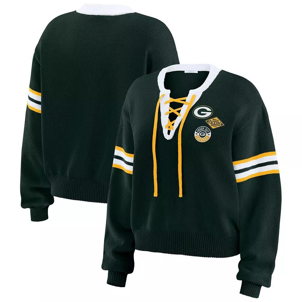 Women's WEAR by Erin Andrews Black New Orleans Saints Lace-Up Pullover Sweatshirt, Size: 2XL Product Image