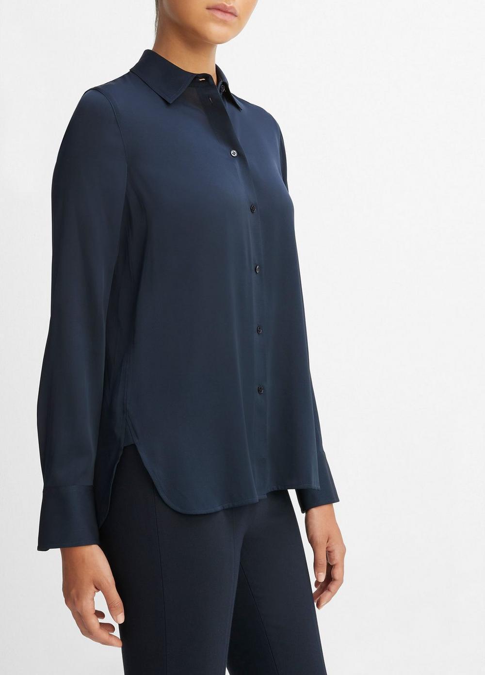 Womens Slim Fitted Stretch-Silk Blouse, Optic White, Size L Vince Product Image