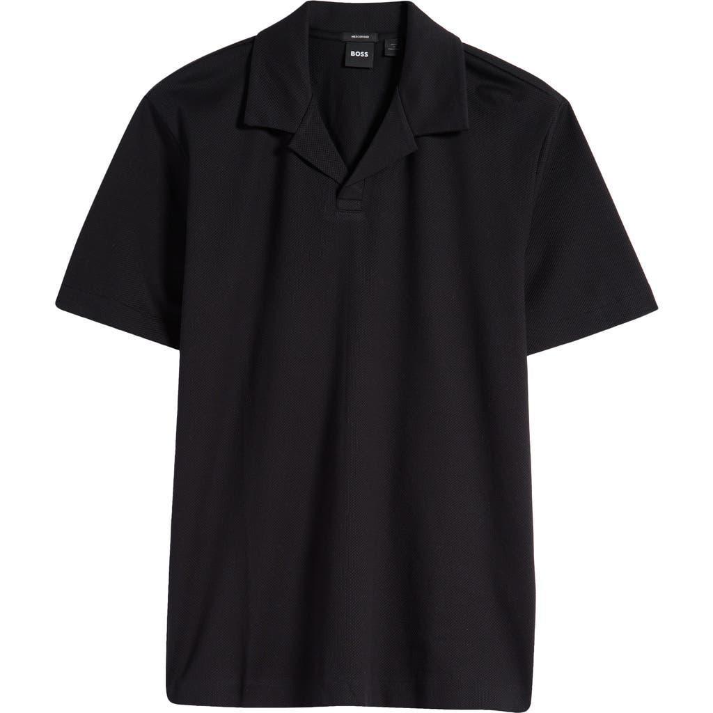 HUGO BOSS Boss Pye Camp Collar Cotton Polo In 001-black Product Image