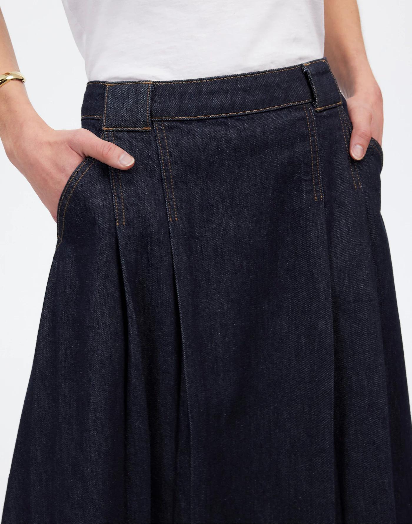 Pleated Denim Midi Skirt in Essex Wash Product Image