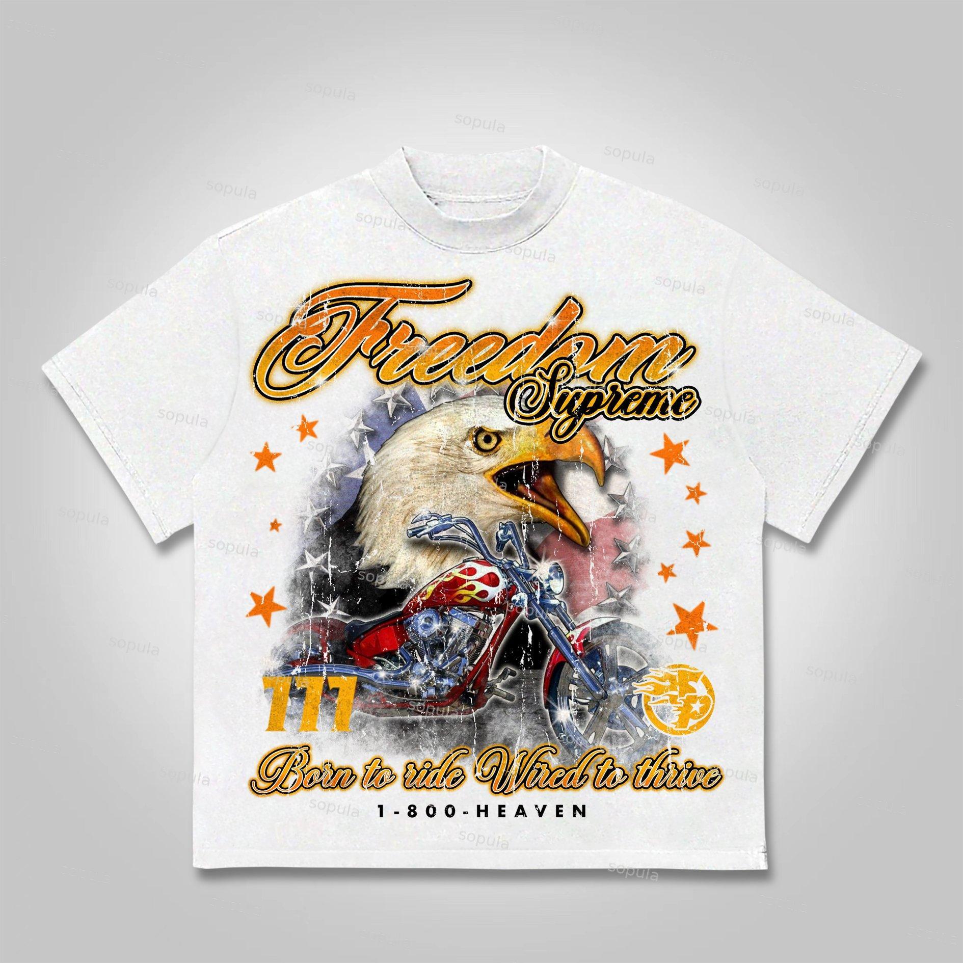 Sopula Freedom Is Supreme Vintage Locomotive Eagle Graphics Cotton T-Shirt Product Image