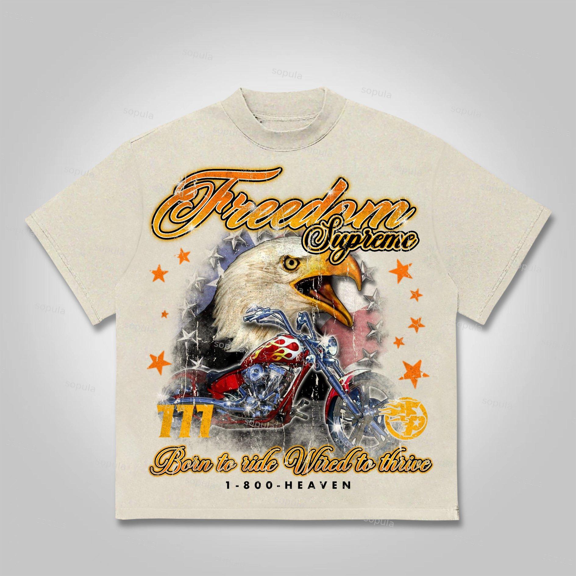 Sopula Freedom Is Supreme Vintage Locomotive Eagle Graphics Cotton T-Shirt Product Image