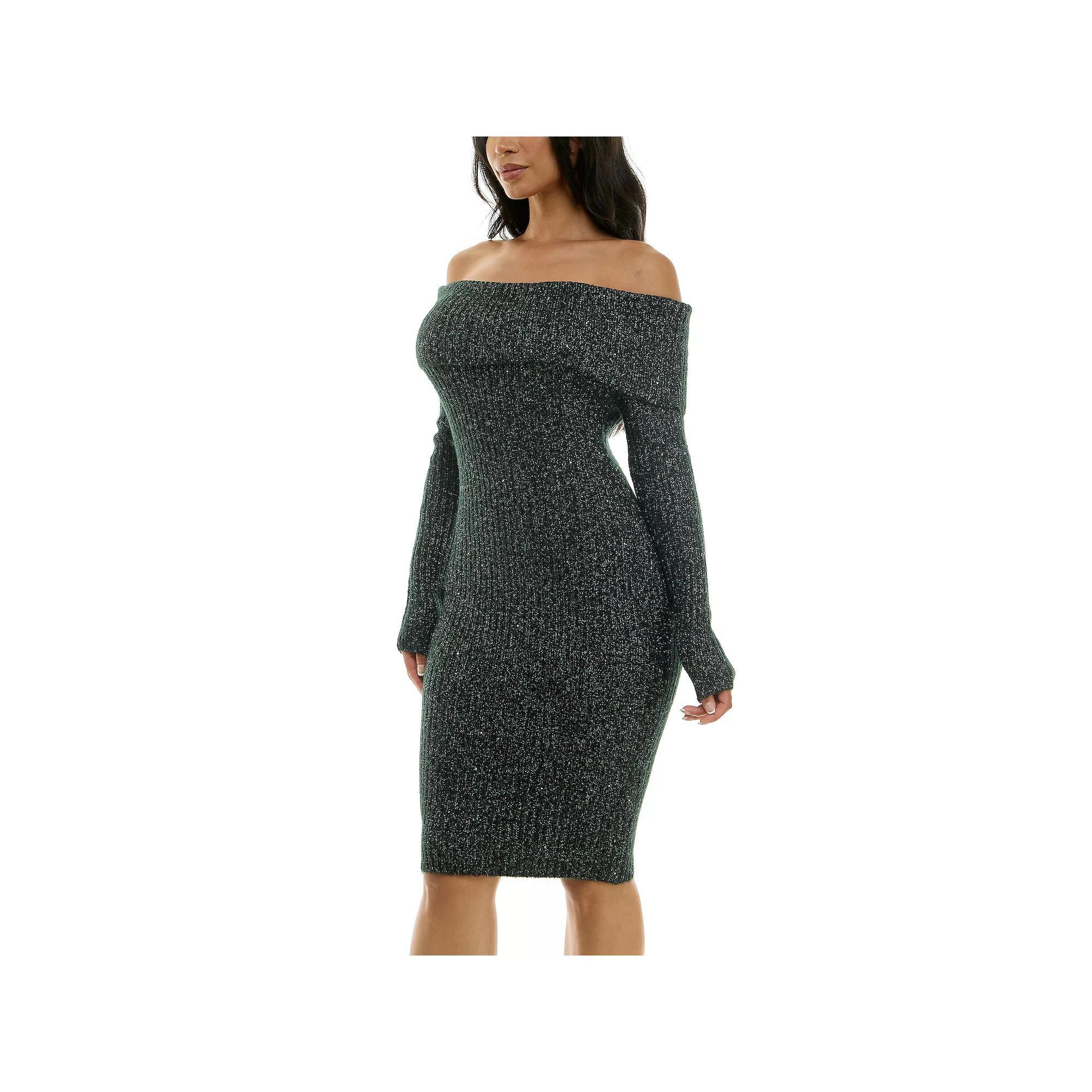 Women's Nina Leonard Fold-Over Lurex Sweater Dress, Size: Medium, Rich Green Product Image