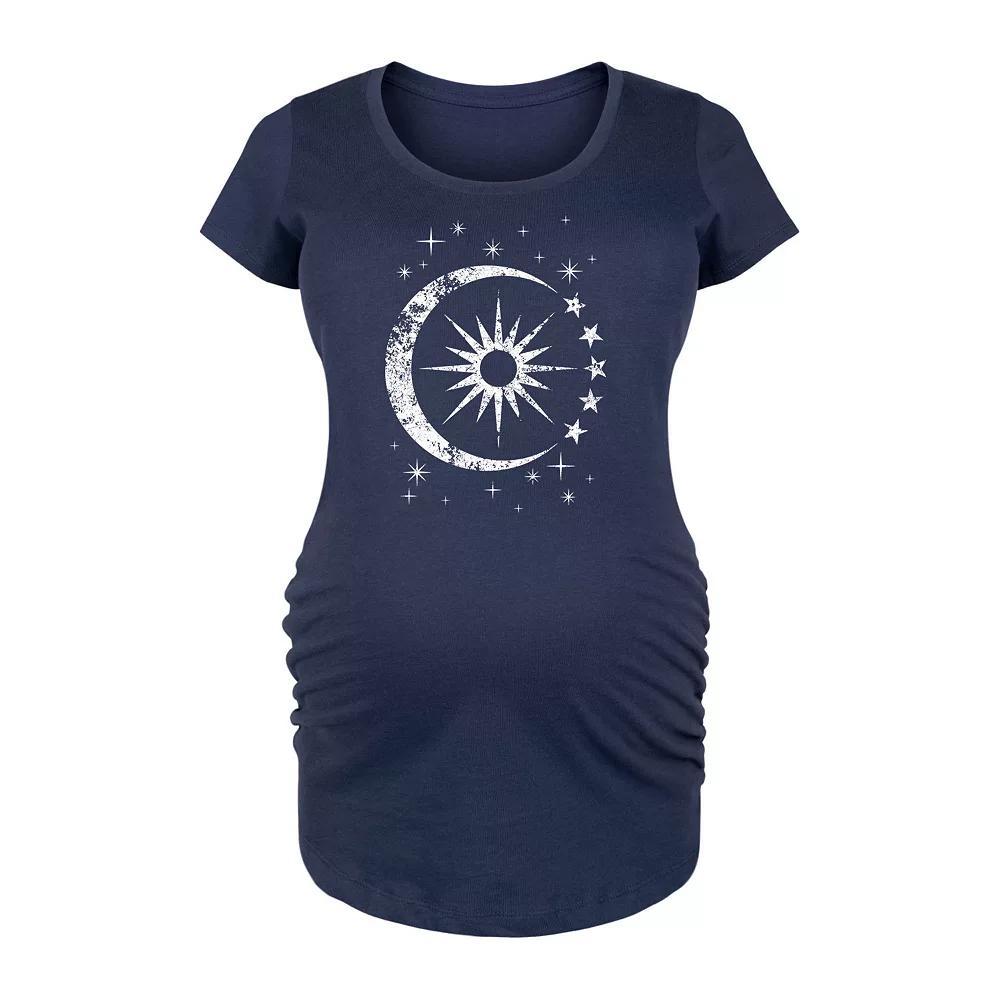 Maternity Celestial Sun Moon Scene Graphic Tee, Womens Blue Product Image