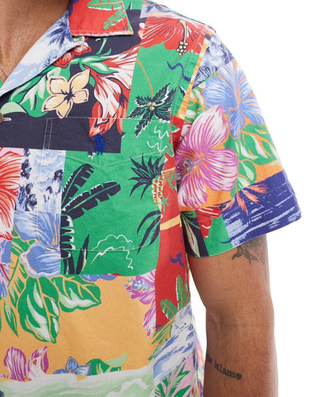 Polo Ralph Lauren short sleeve revere collar beach patchwork print oxford shirt classic oversized in multi Product Image