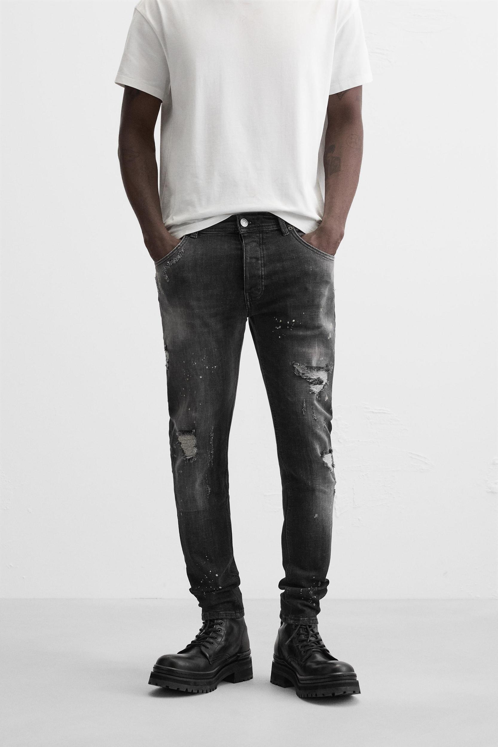 SPLATTERED RIPPED SKINNY JEANS Product Image