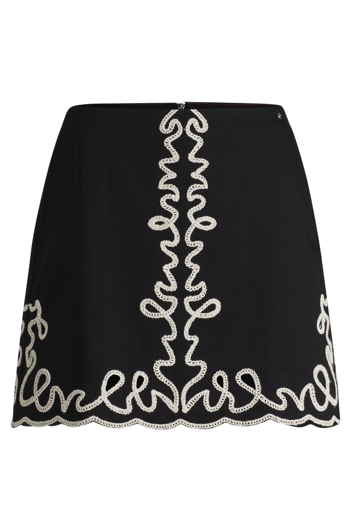 BOSS - Cotton mini skirt with contrast embroidery - Black Product Image