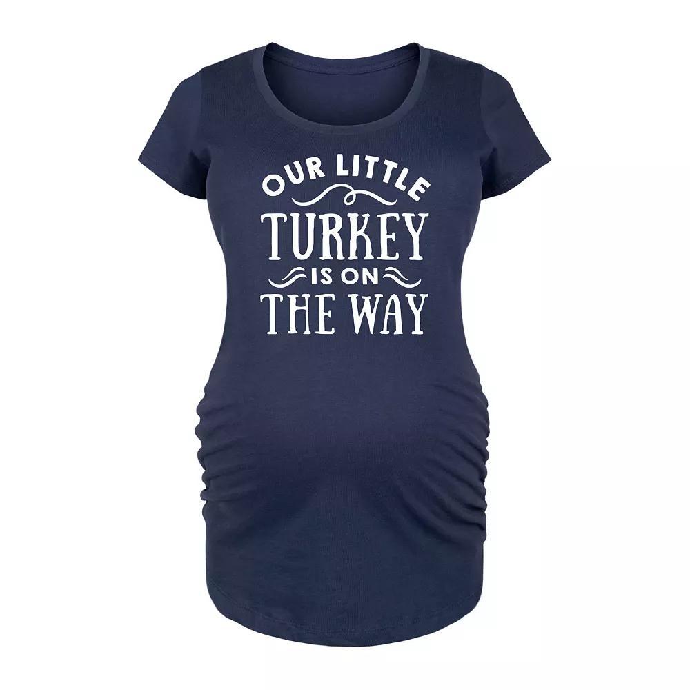 Maternity Our Little Turkey Is On The Way Graphic Tee, Womens Blue Product Image