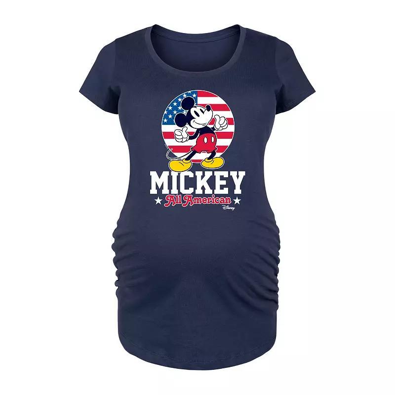 Disneys Mickey Mouse Maternity All American Graphic Tee, Womens Blue Product Image
