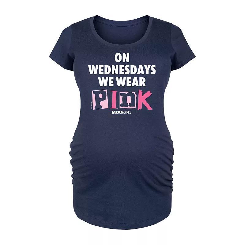 Maternity Mean Girls Wednesdays We Wear Pink Graphic Tee, Womens Blue Product Image