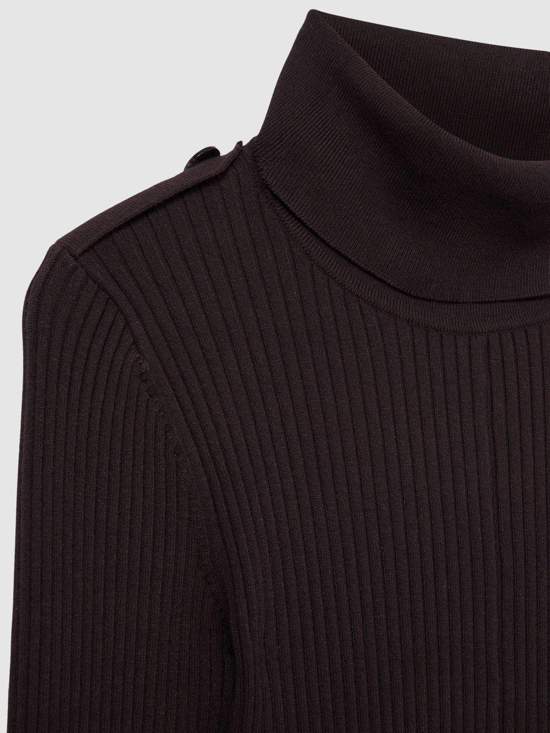Roll-Neck Ribbed Mini Dress in Brown Product Image