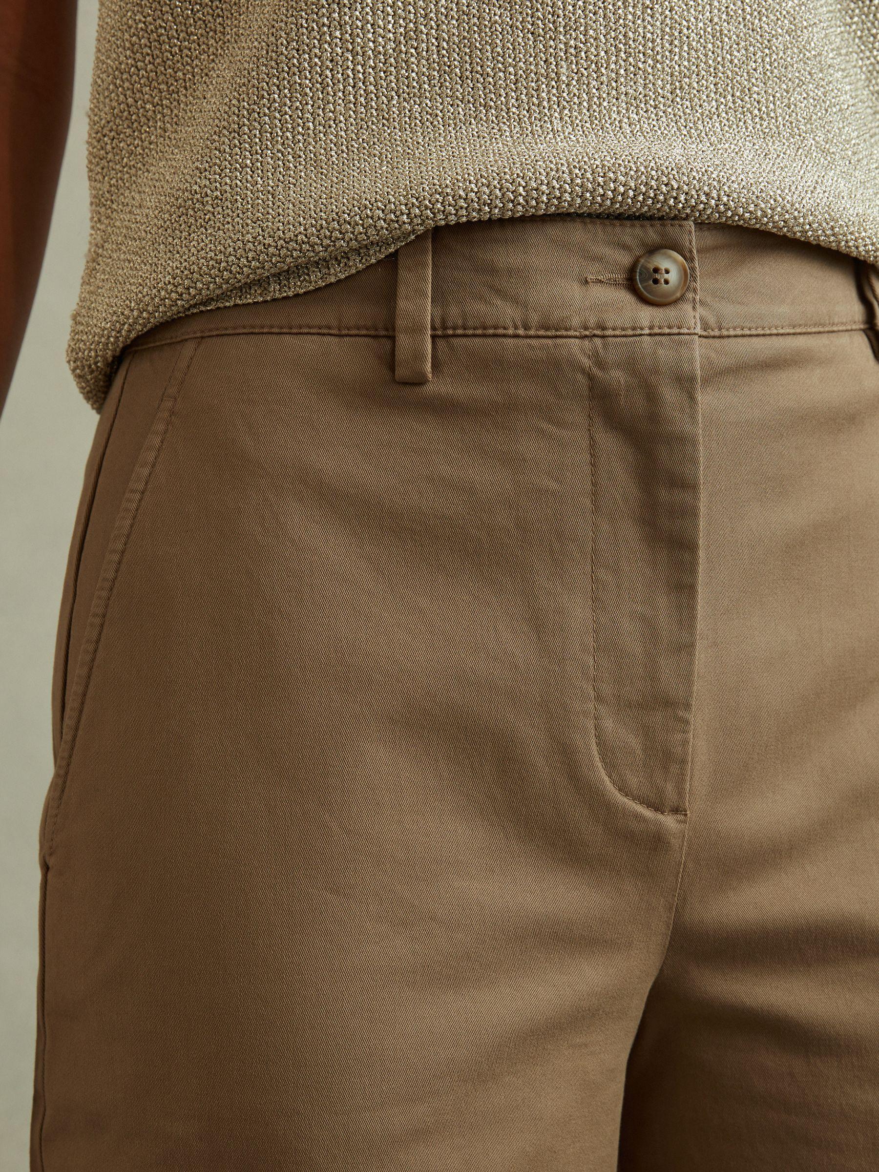 Cotton Blend Wide Leg Trousers in Dark Camel Product Image