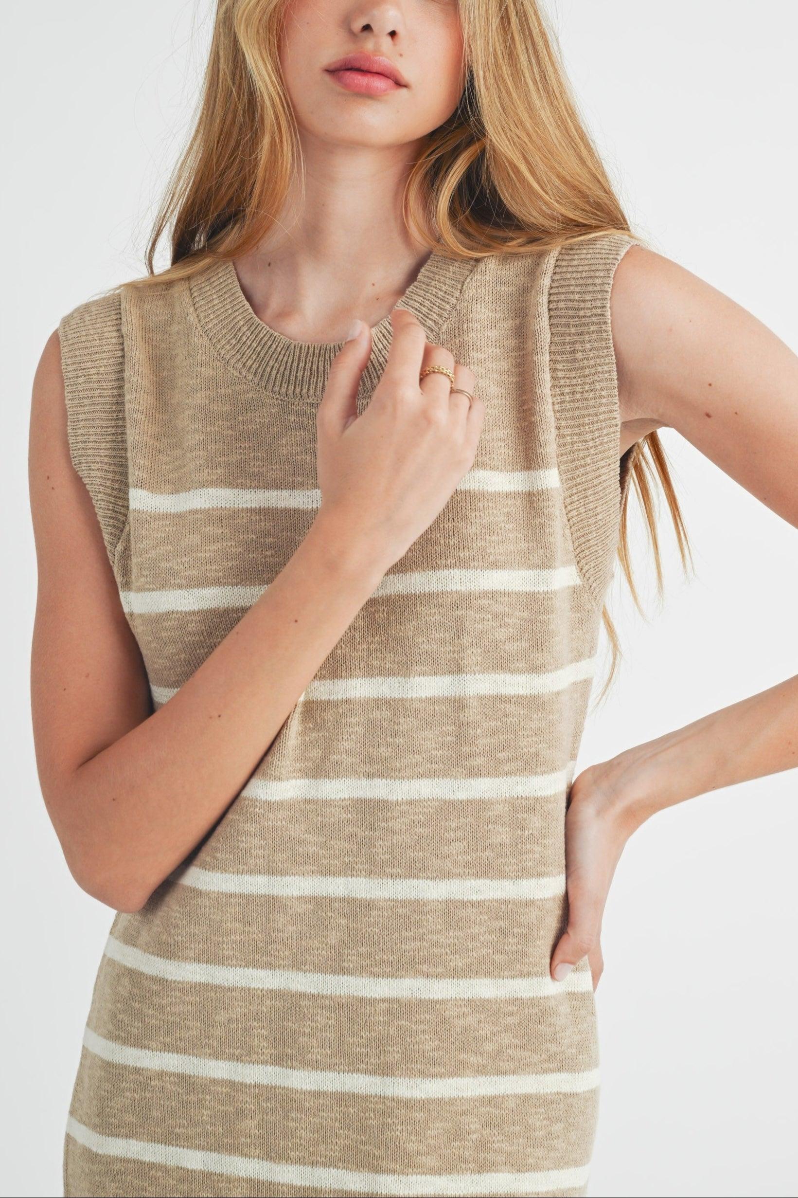 Sleeveless Stripe Sweater Maxi Dress Product Image