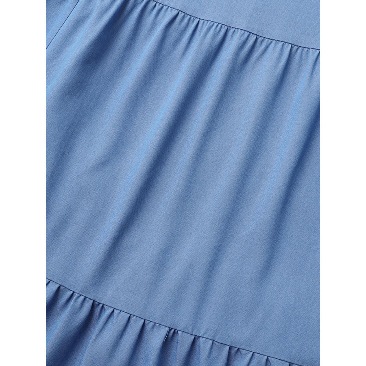 Plus Size Solid Ruffle Layered Hem Cami Dress Mediumblue Women Casual Gathered Heart neckline Sleeveless Curvy BloomChic 22-24/3X Product Image