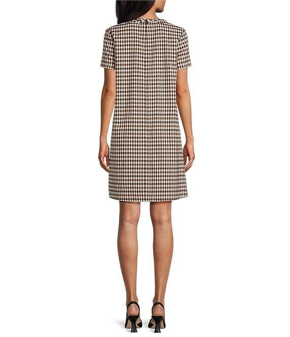 Preston & York Vivian Novelty Plaid Sheath Crew Neckline Short Sleeve Dress Product Image