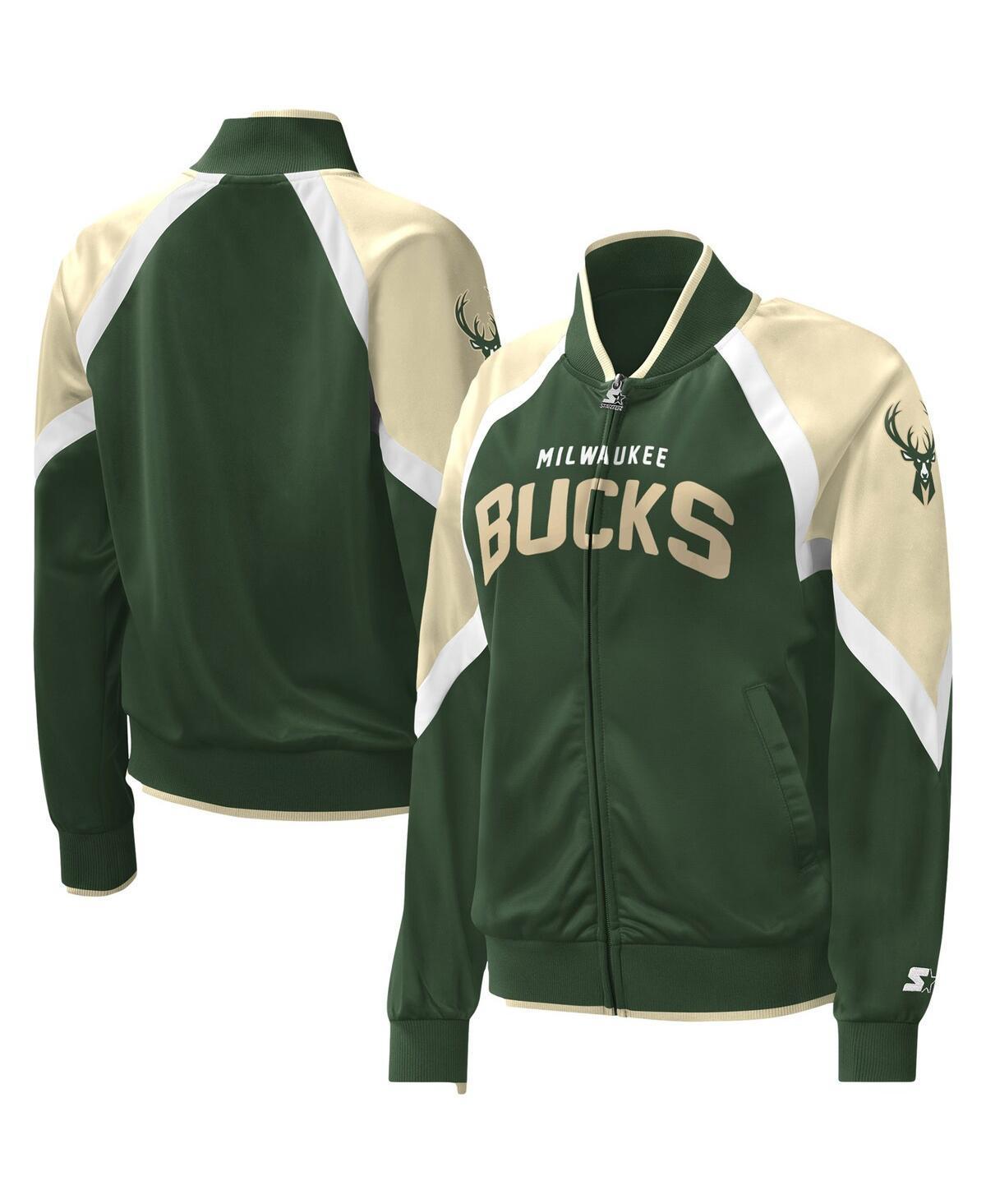 Women's Starter Hunter Green Milwaukee Bucks Slam Dunk Raglan Full-Zip Track Jacket, Size: Small, Team Product Image