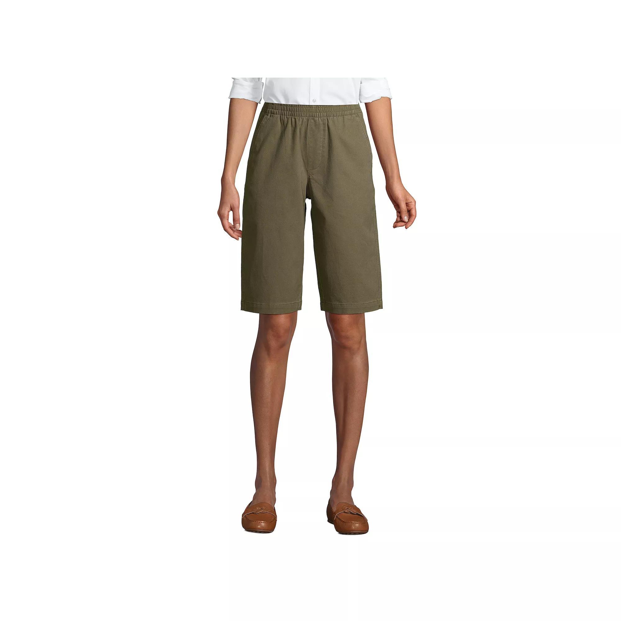 Women's Lands' End Pull-On Long Chino Bermuda Shorts, Size: 2, Evening  Chambray Product Image