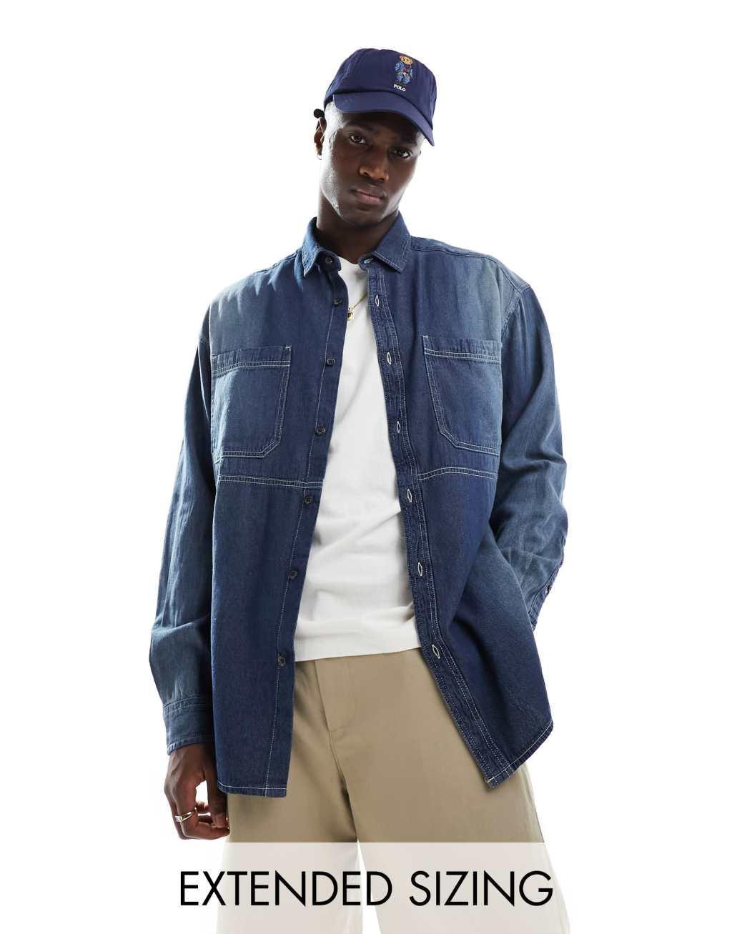 ASOS DESIGN 90s oversized denim shirt in blue wash Product Image